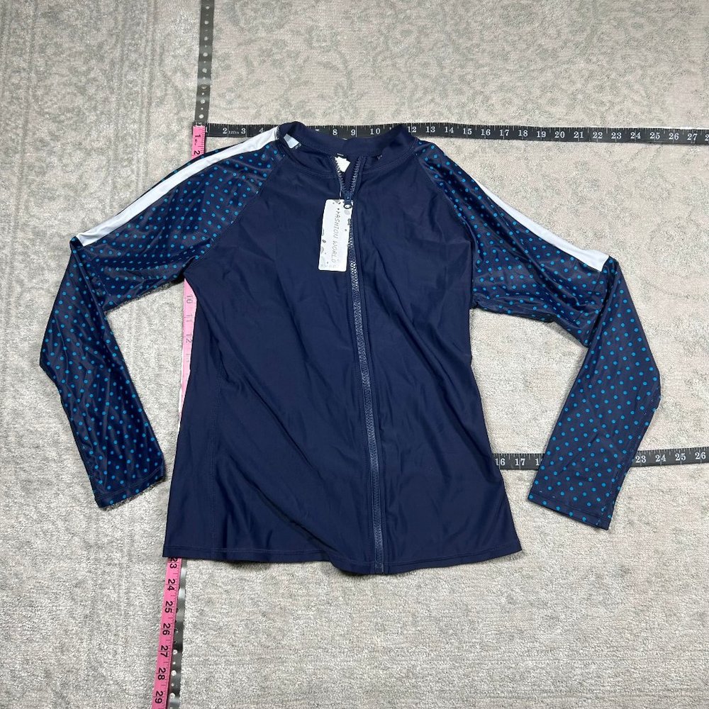 Fashion World Women's Medium Blue Long Sleeve Athletic Sweater